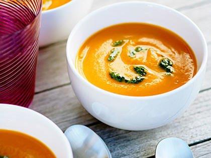 Velvety Carrot Soup with Carrot Top Pesto